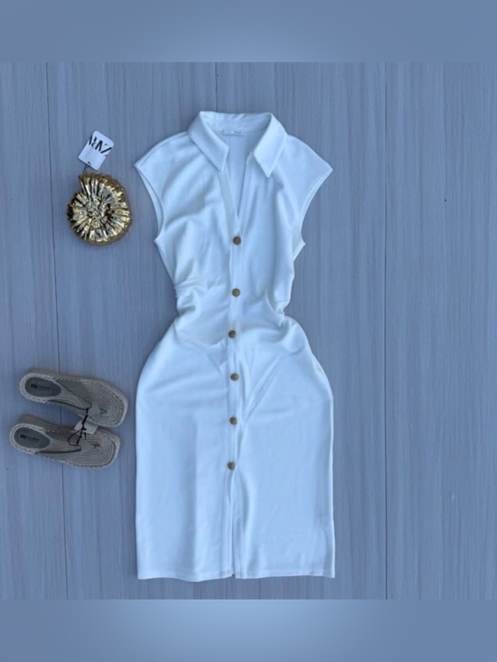 Dresses & Skirts - Zara Piqué Shirt Dress Size Small white